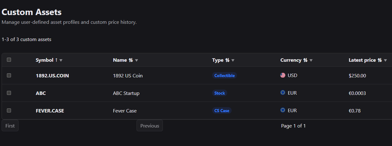 Custom assets section