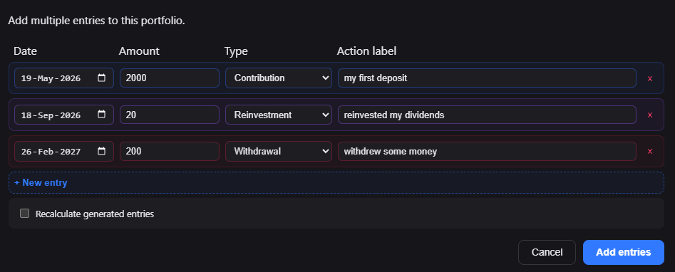 Add, edit and delete many portfolio entries at once