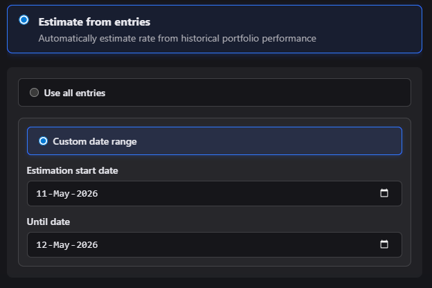 Set income estimation date range