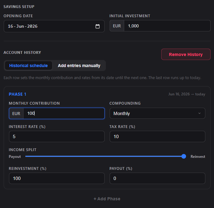 A better savings portfolio creation form
